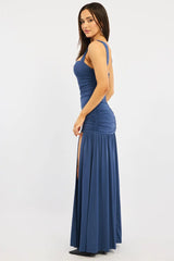 Blue Maxi Dress Front Split