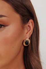 Anjelica Oval Earrings Gold Black