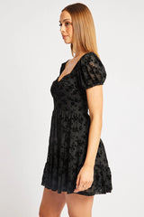 Black Fit And Flare Dress Mini Burn Out