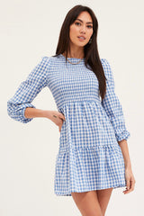 Check Skater Dress Long Sleeve Mini