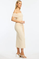 White Bodycon Dress Off Shoulder Mesh