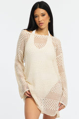 Beige Beach Dress Cover Up Long Sleeve