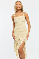 Yellow Midi Dress Asymmetric Hem Lace