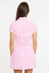 Pink Stripe Mini Dress Collared
