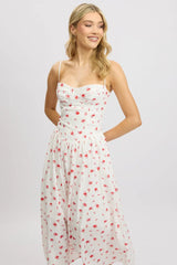 White Floral Midi Dress Corset Detail