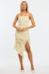 Yellow Midi Dress Asymmetric Hem Lace