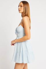 Blue Fit And Flare Dress Mini Tiered