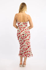 White Floral Midi Dress Bias Chiffon