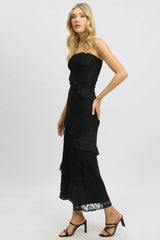 Black Bodycon Dress Boob Tube Ruffle Midi Lace