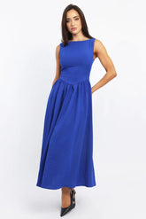 Blue Dropped Waist Maxi Dress