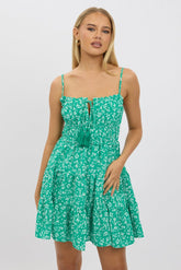 Green Ditsy Fit And Flare Dress Mini