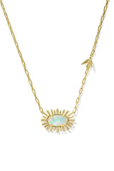 Elisa Bird Gold Short Pendant Necklace Opalite Illusion