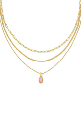 Mini Elisa Gold Triple Strand Necklace Carnation Kyocera Opal