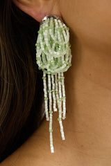 Andora Layered Tassel Bead Earrings Mint