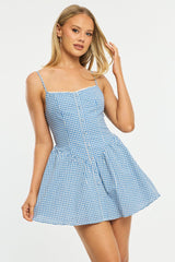 Blue Check Mini Dress Strappy