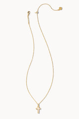Cross Pendant Necklace Gold White Opal