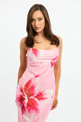 Pink Floral Maxi Dress Cowl Neck