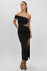 Black Bodycon Dress One Shoulder Maxi