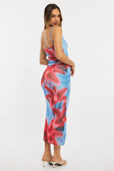 Blue Floral Bodycon Dress Singlet Mesh