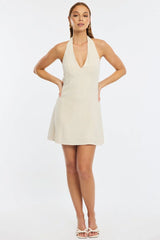 Beige Mini Dress V-neck