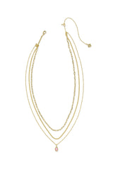 Mini Elisa Gold Triple Strand Necklace Carnation Kyocera Opal