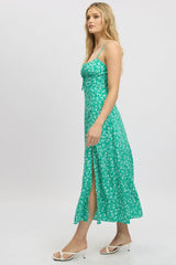 Green Ditsy Midi Dress Gathered Bust