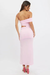 Pink Bodycon Dress One Shoulder Maxi