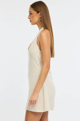 Beige Mini Dress V-neck