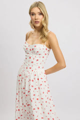 White Floral Midi Dress Corset Detail