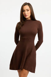 Brown Knit Dress Fit And Flared