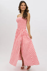 Pink Stripe Strapless Maxi Dress