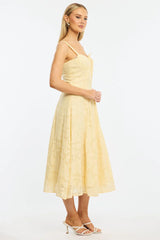 Yellow Midi Dress Burn Out
