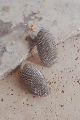 Candice Oval Cabochon Earrings Silver Diamante