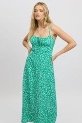 Green Ditsy Midi Dress Gathered Bust