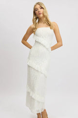 White Bodycon Dress Boob Tube Ruffle Midi Lace