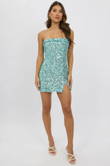 Blue Bodycon Dress Sequin Strapless