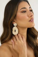 Whisper Bead Embellished Drop Earrings Ivory