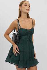 Green Fit And Flare Dress Mini Tiered