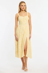 Yellow Midi Dress Burn Out