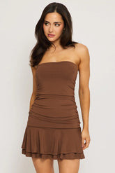Brown Strapless Dress Mini