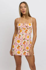 Multi Abstract Mini Dress Ruched Bust