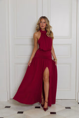 Rosé Petal Dreams Halter Maxi Dress Berry