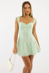 Green Mini Dress Drop Waist