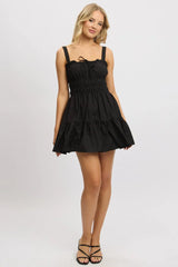 Black Fit And Flare Dress Mini Poplin