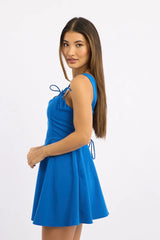 Blue Fit And Flare Dress Ribbon Detail