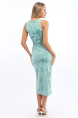 Green Bodycon Dress Round Neck Sleeveless Burnout