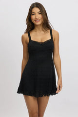 Black Fit And Flare Dress Lace Fabric