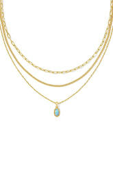 Mini Elisa Gold Triple Strand Necklace Light Teal Kyocera Opal