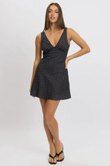 Black Polka Dot A Line Mini Dress Sleeveless