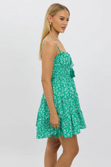 Green Ditsy Fit And Flare Dress Mini